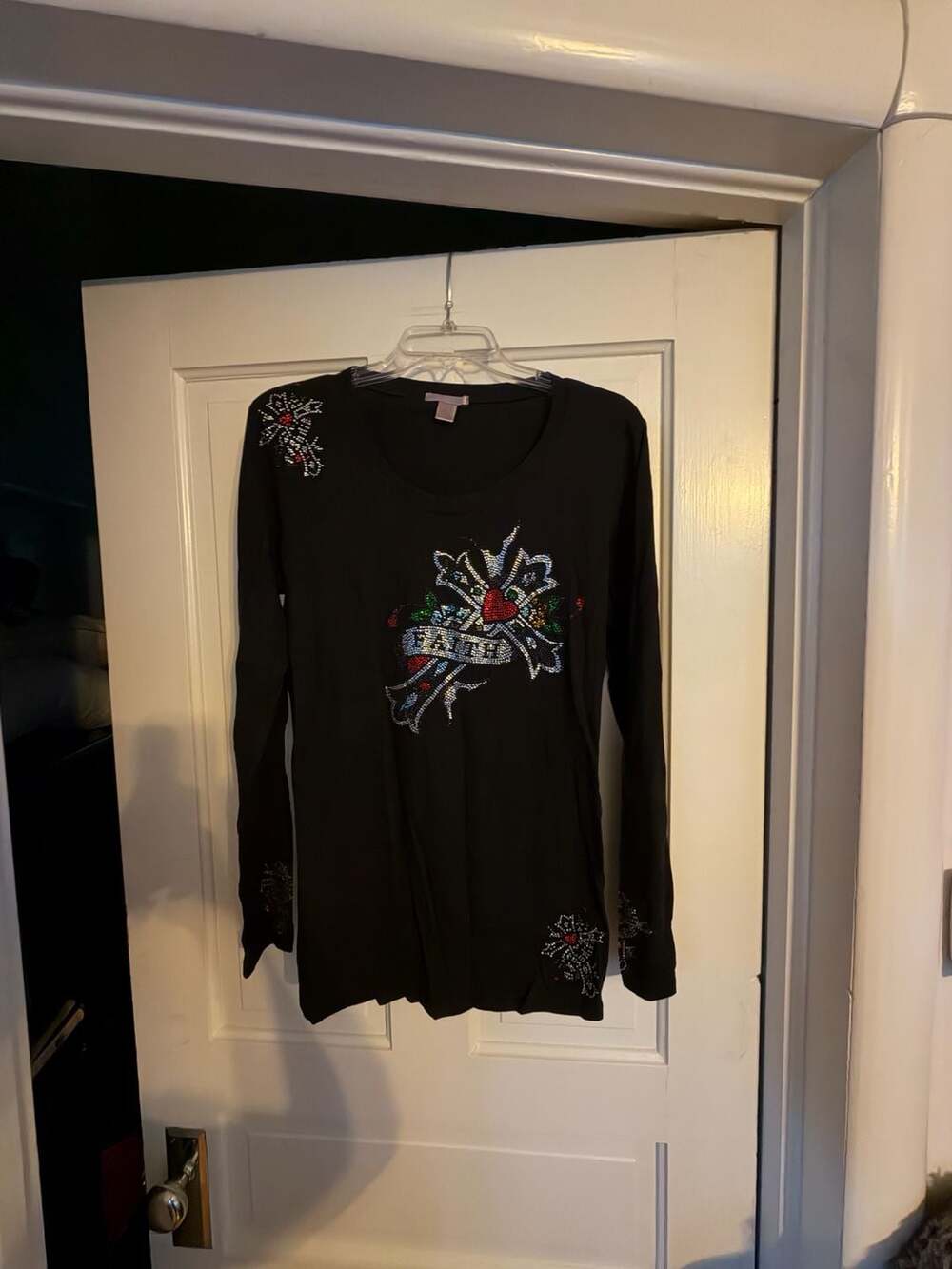 Rosio Long Sleeve Top Size 3XL Black Rhinestone Faith